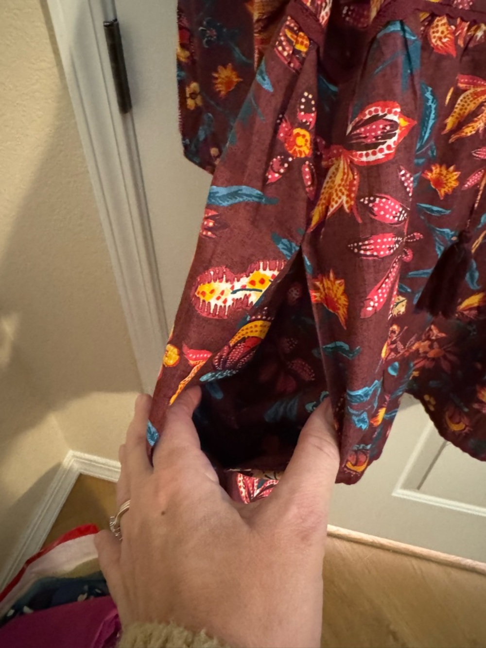 Sundance Eternal Summer dress, XL peasant, v-neck cotton red yellow floral - Picture 6 of 9